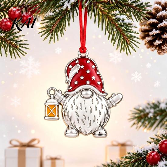 Seasonal Wall Decorations Christmas Gnome Ornament, Red Hat Festive Hanging Tree Ornaments Decor, Metal Faceless Dwarf Ornament for Xmas