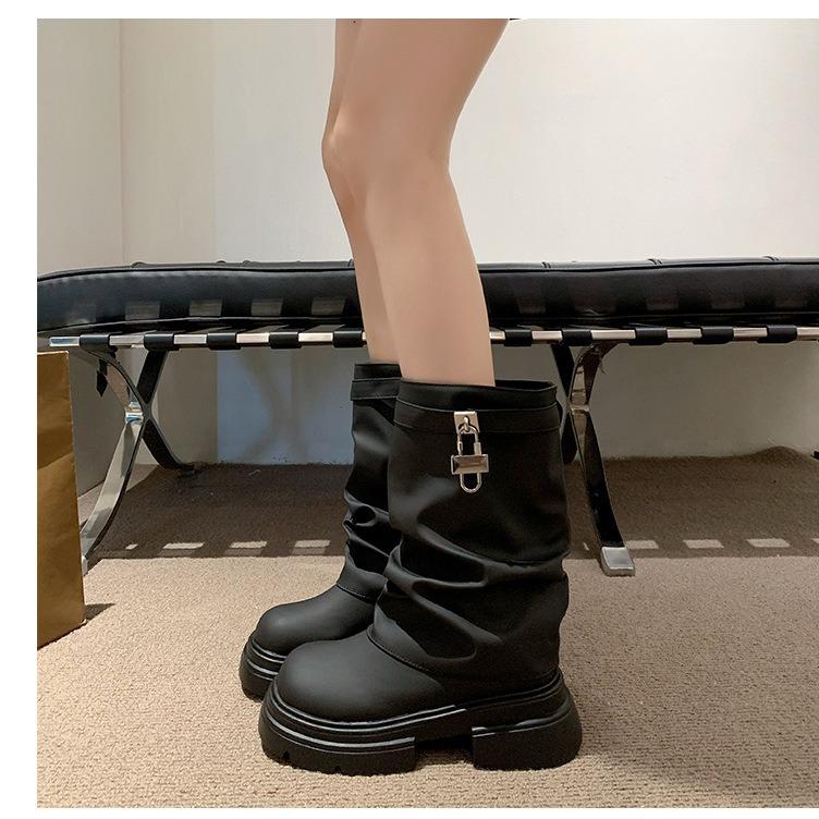 [Weird Aestheticism] Thick-soled inner height-increasing stacking boots women's autumn sweet and cool babes trousers short boots Martin boots