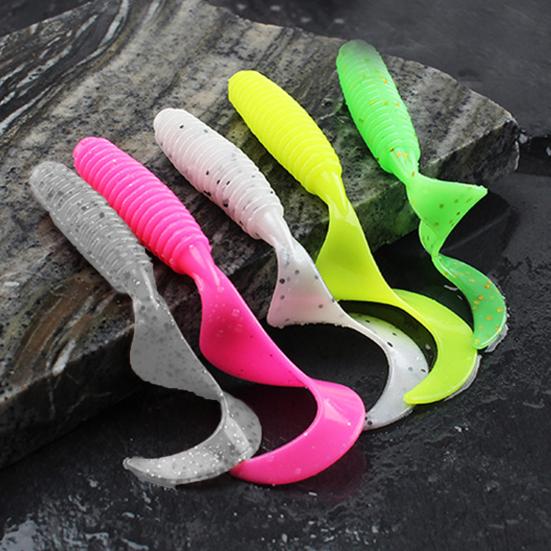 20/30/50Pcs 3/4/5/6/7CM Soft Worm Lure Colorful Silicone Curly Tail Fishing Bait Freshwater Saltwater Universal Bass Perch Fishing Accessories
