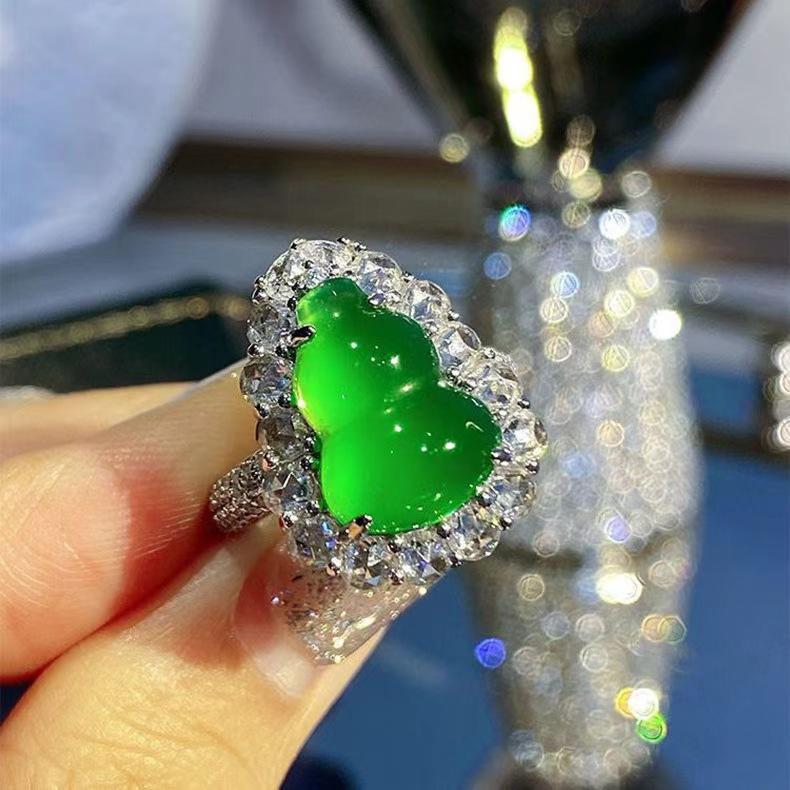 

Имитация прозрачного льда халцедонового агата в стиле ретро, полное бриллиантовое тыквенное открытое кольцо, женские серьги-пряжки