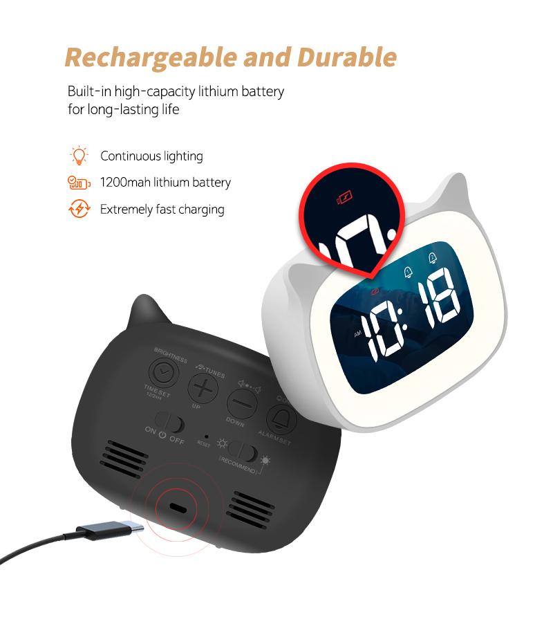 Hudební LED digitální budík Hlasové ovládání Design nočního světla Stolní hodiny Domácí dekorace na stůl Vestavěná baterie 1200mAh