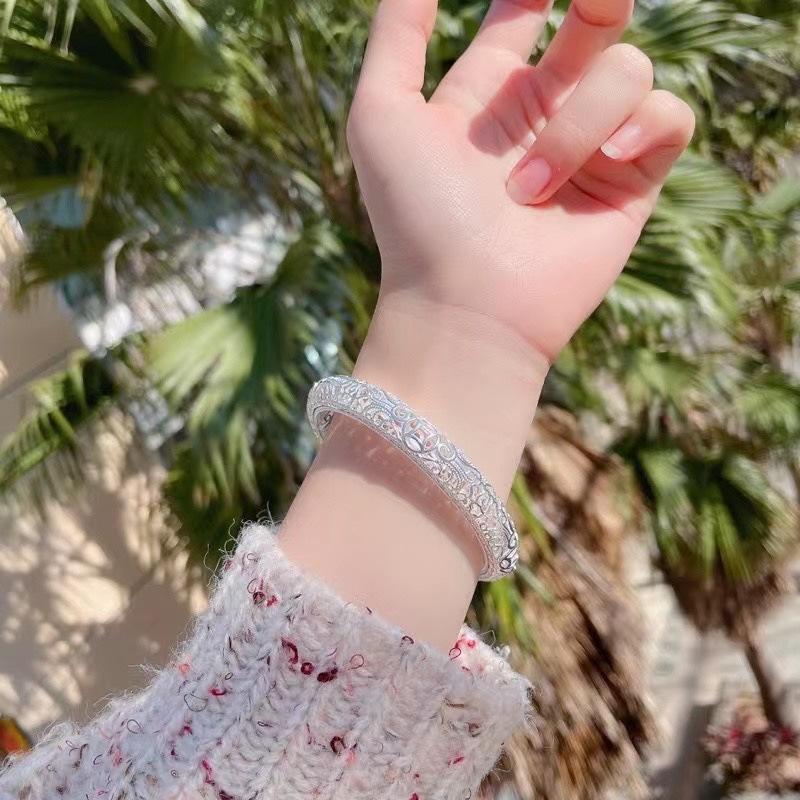 Douyin Live Openwork Silver-Plated Copper Coin Bangle: Versatile Filigree Bracelet Gift for Her