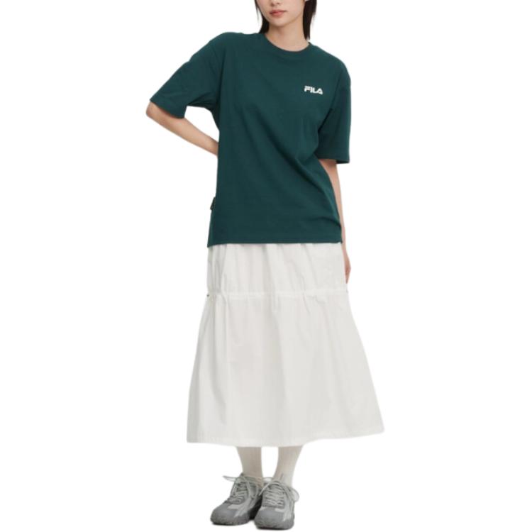 FILA T Shirts Unisex Dark Green Crew Neck Moderate Straight Fit FS2RSH2103XDGR