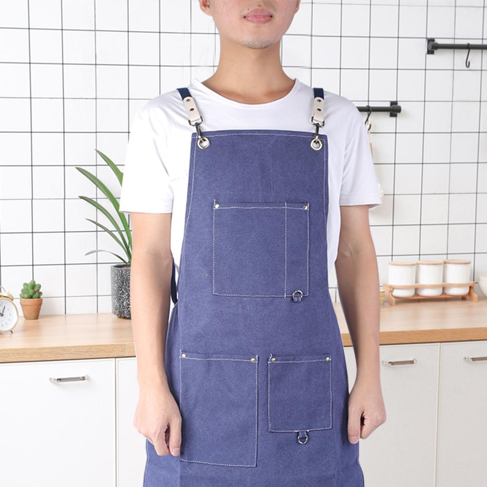 Household Kitchen Waterproof Thickened Canvas Blue Apron Working Apron for Drawing Painting Barber