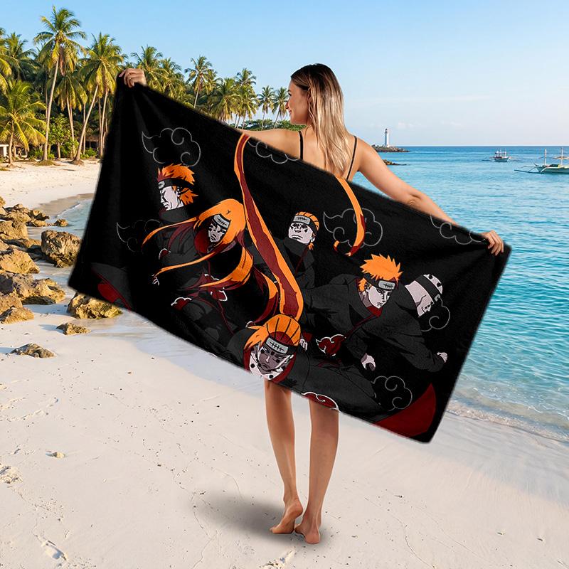 Naruto Printed Swim Towel, Portable Water Absorbent Towel for Beach Camping Daily Bathroom Use