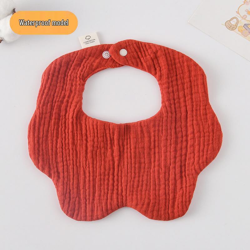 Korean-Style Solid Color Gauze Baby Petal Bib, Soft 7-Layer Waterproof, All Cotton, Class A