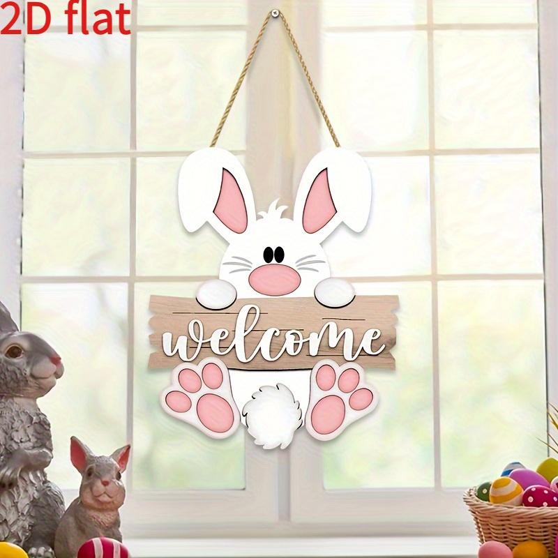 Dwuwymiarowy Płaski Zajączek Wielkanocny Znak Powitalny Drewniana Dekoracja Drzwi Wieniec Wisząca Tabliczka Znak Królika do Sklepu Domu Ogrodu Dekoracja Wiosenna