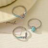 Women's Vintage Turquoise Ring Silver Plated Rhinestone Bohemian Statement Ring