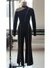 2026 European Elegant Stand Collar Waist-Cinched Slimming Long Sleeve Wide Leg Pants Set