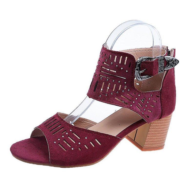 Large Size Sandals Women's Rhinestone Block Heel High Heel Buckle Fish Mouth Wholesale Fish Mouth Design