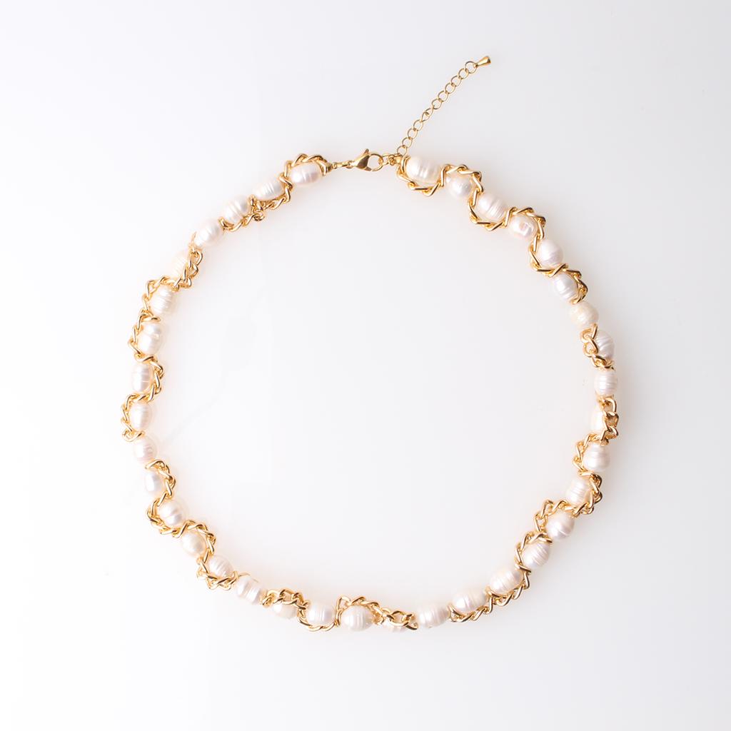 Bien Vetu 8Mm Freshwater Pearl Gold Chain Layered Necklace