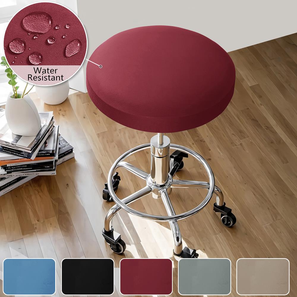 1PC Solid Color Elastic Waterproof Milk Silk Round Stool Cover Suitable For Round Stool Cover Anti Dirty Dining Stool Covers