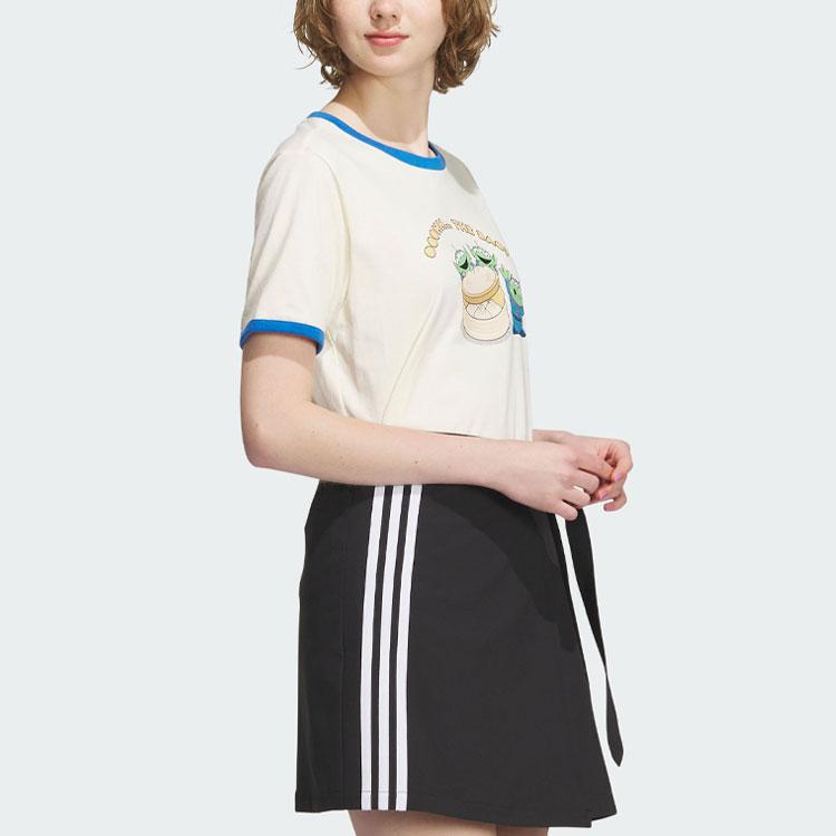 adidas Neo X Disney Alien T-Shirt mit Pixar Dreiäugiger Alien Cartoon-Print und Colorblock Damen Tops Off-White IP9383