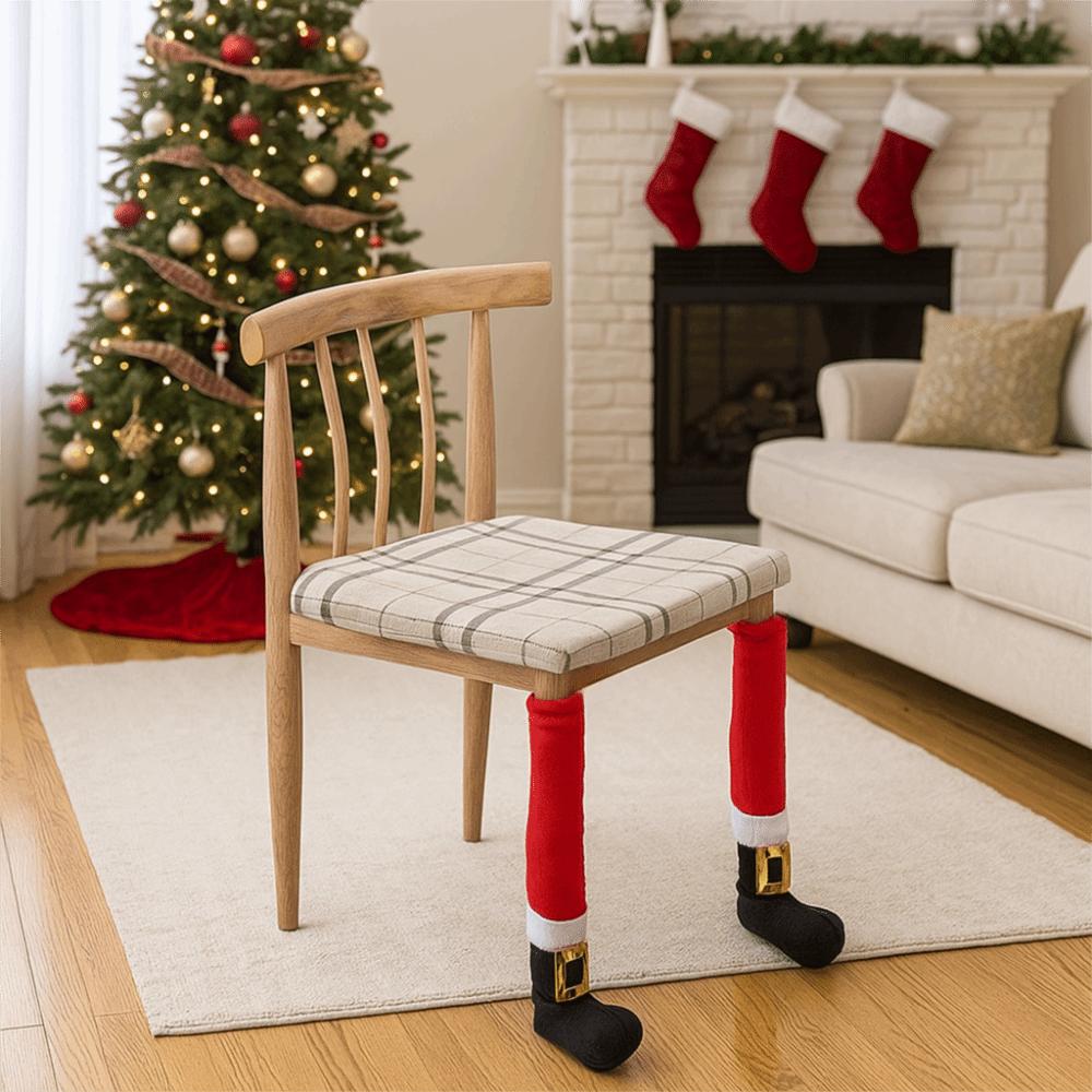 4pcs Universal Christmas Chair Foot Cover Elastic Band Design Furniture Feet Sleeve  Household
