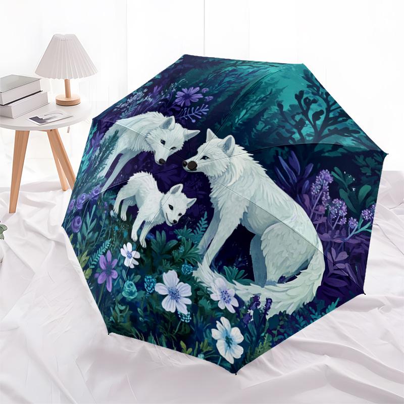 1 PC Automatic Folding Umbrella - Wolf Family Pattern, Portable & Foldable Design with 8 Ribs, Christmas Birthday Gifts