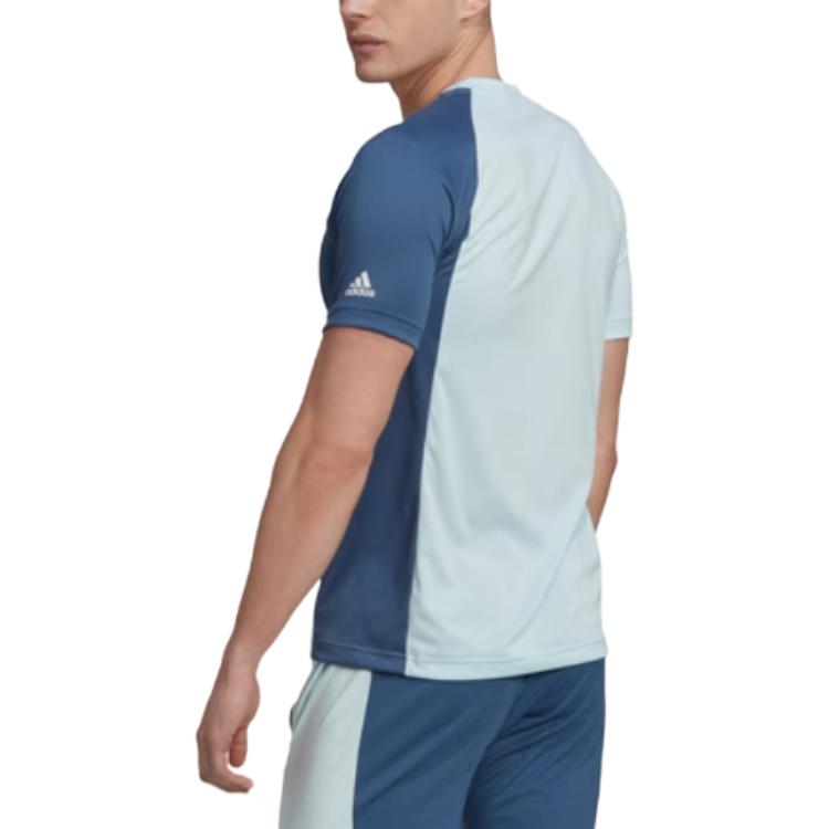 Adidas Color Block Quick Dry Crew Neck T-Shirt Men Tops Blue HZ9688