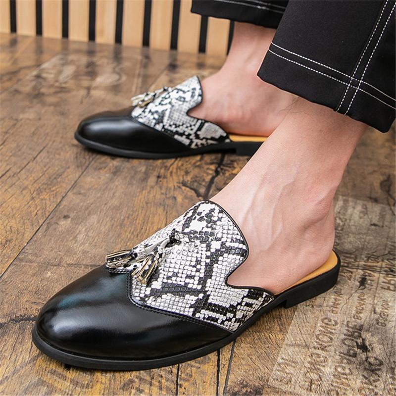 Trend New Men's Leopard Pattern Half Slippers Driving Shoes Male Mixed Casual Mules Moccasins Breathable Loafers Zapatos Hombre