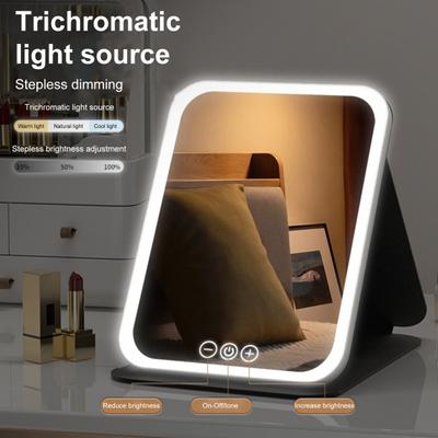 LED Lighted Makeup Mirror 3 Colors Modes Adjustable 2-In-1 Folding Cosmetic Mirror USB Rechargeable Portable Travel Vanity Mirror
