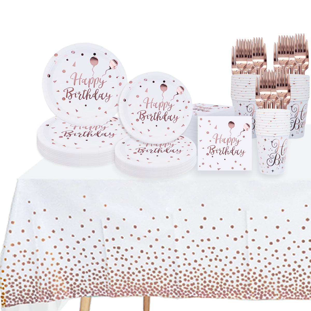

Rose Gold Disposable Birthday Party Plates & Cups, Various Sizes - Elegant Wedding & Dessert Tableware Set. 10 Pack Straws