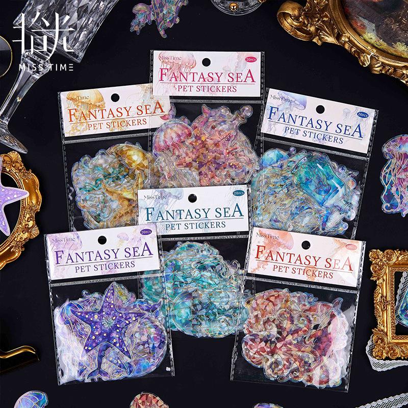 Фантастический набор ПЭТ-стикеров на тему медуз Purple Sea Fantasy