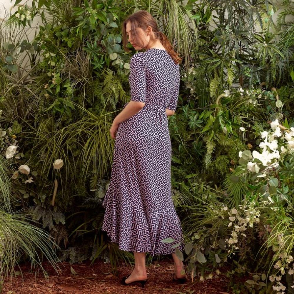 Lipbbam Creora Vivienne 3 4 Sleeve Frill Wrap Dress Ldm42lj01