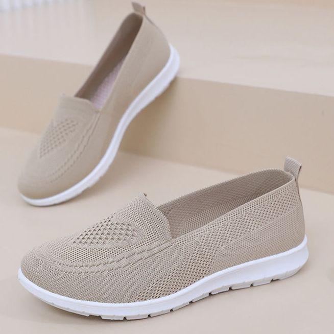Women's Sports Shoes - Breathable Knitted Fabric, Lightweight Soft Rubber Sole, Daily Comfort, Simple and Elegant Design, Cushioned Comfort