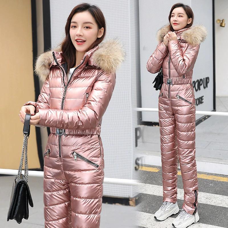 One-piece Ski Suit Women Thickening Snowboard Female Overalls Winter Windproof Waterproof Breathable Clothing Skiing Suit 2026