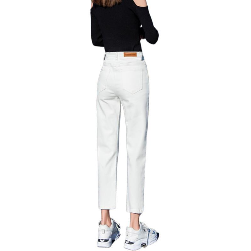 Women's White High-Waist Straight-Leg Stretch Jeans for Summer