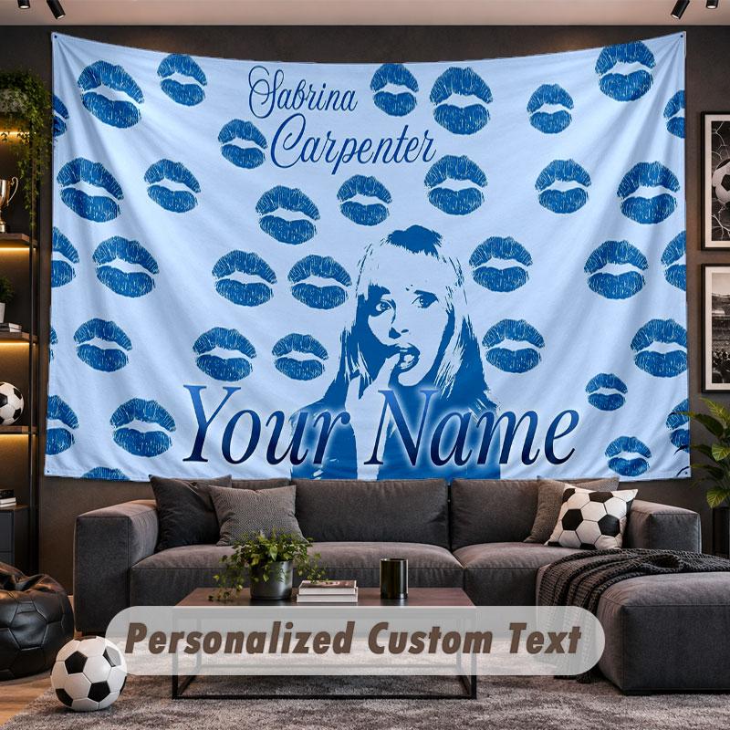 Wall Hanging Tapestry Custom NameSabrina Carpenter Pattern Personalized Printed Fabric Wall Decor