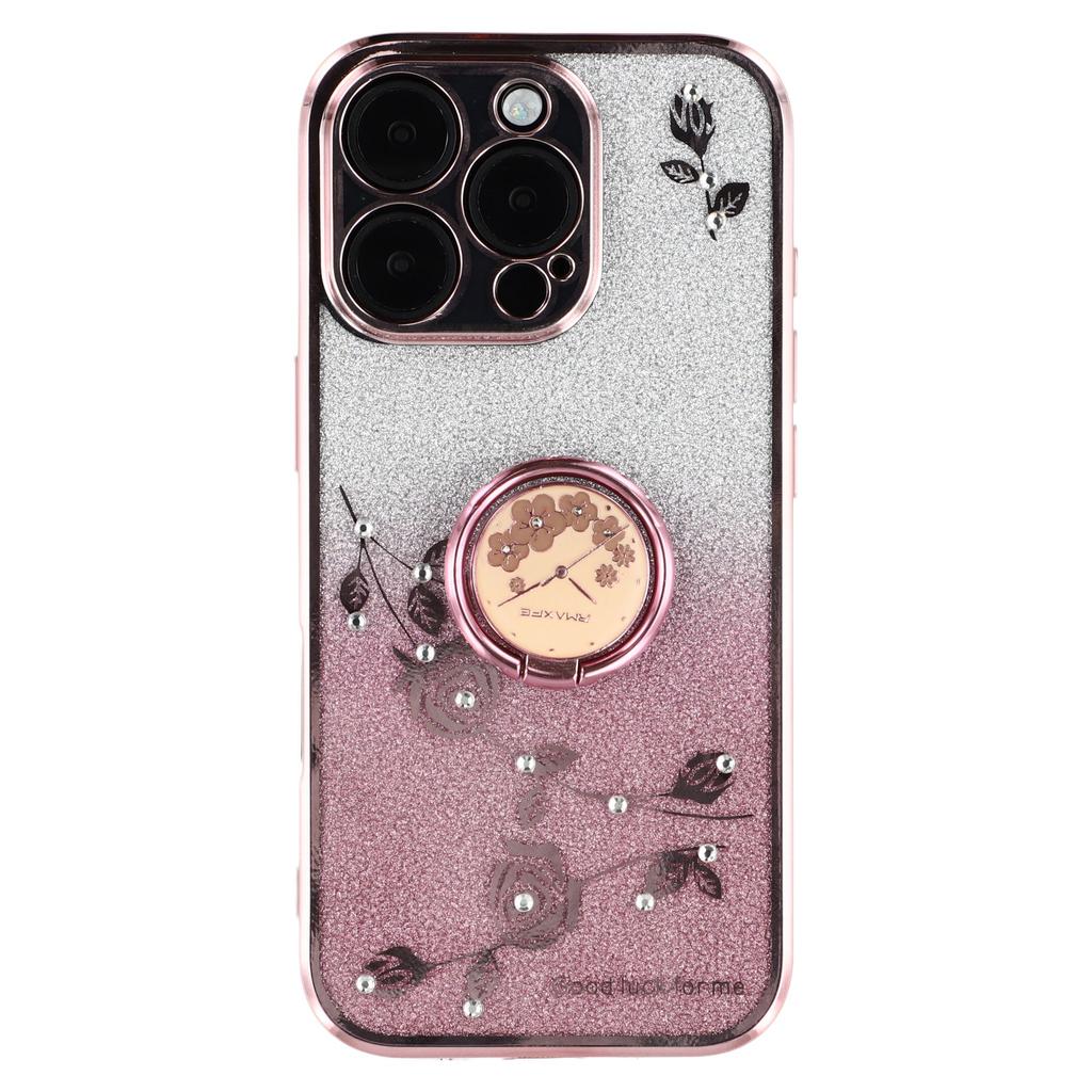 KADEM For iPhone 16 Pro Max Case TPU Gradient Flowers Phone Cover Ring Kickstand
