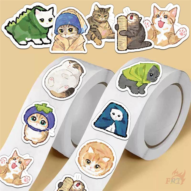 500Pcs/Roll Ink Art Funny Cat Kids Rewards Stickers - DIY Scrapbooks Album Decor Sealing Label Decals