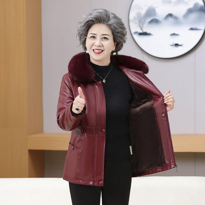 Women's Leather Jacket Women's Autumn and Winter New 0 Leather Jacket Fleece Thickened Leather Cotton-padded Jacket