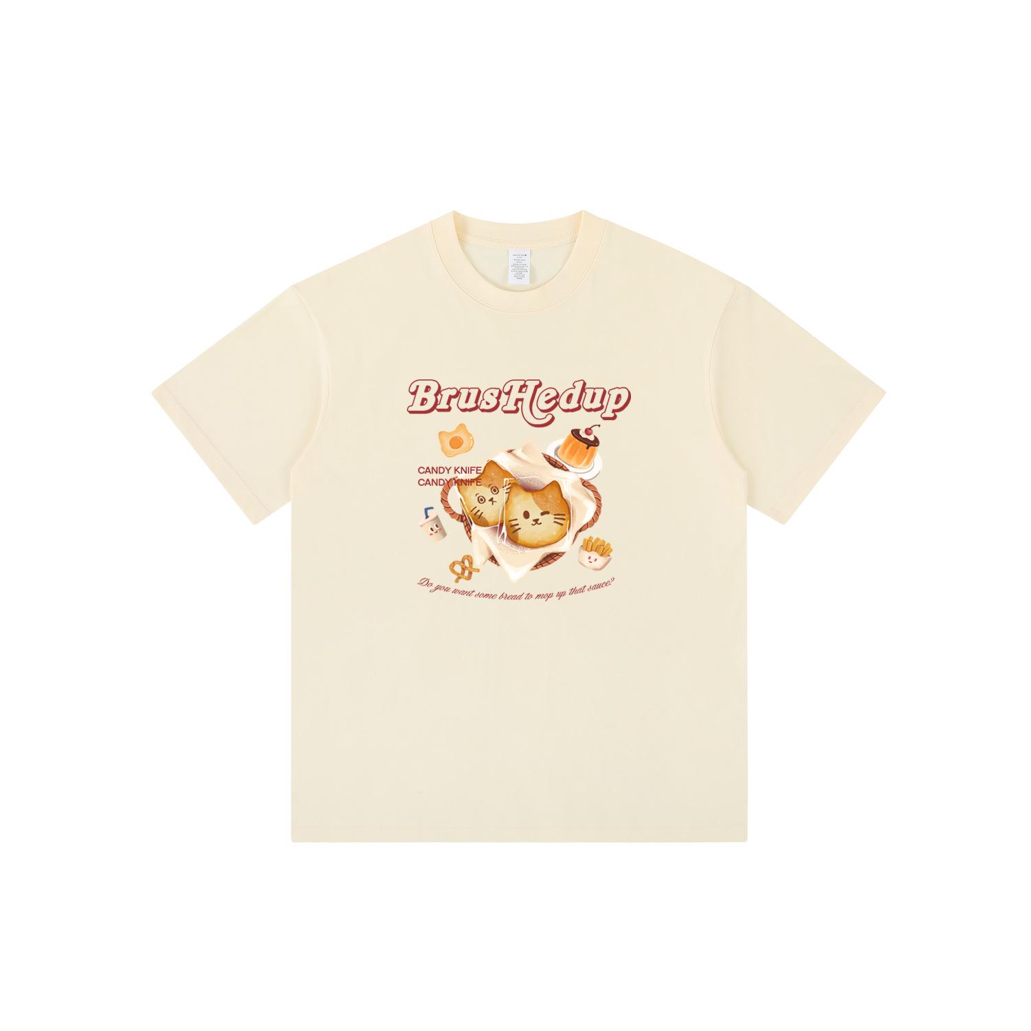 

Japanese Retro Toast Print Short Sleeve T-Shirt - Unisex Casual Loose Fit S