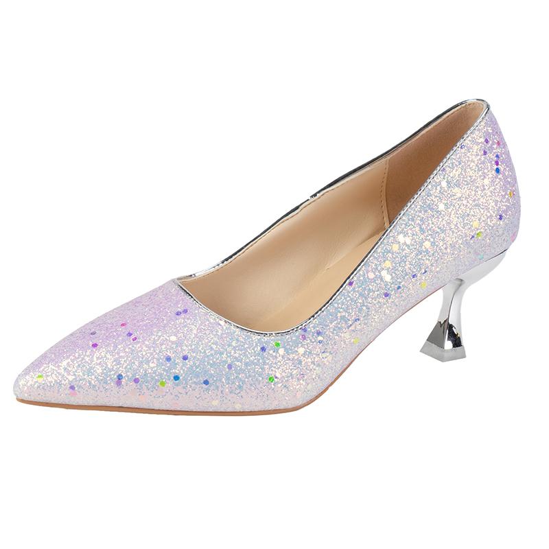 Mode Neue spitze Paillettenabsätze für Herbst Damenmode Stiletto Blech Strass Kristallabsatz Einzelne Schuhe