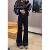 Fleece Micro-flared Jeans Women's Autumn and Winter High-waisted Elastic and Thin Straight Horseshoe Pants