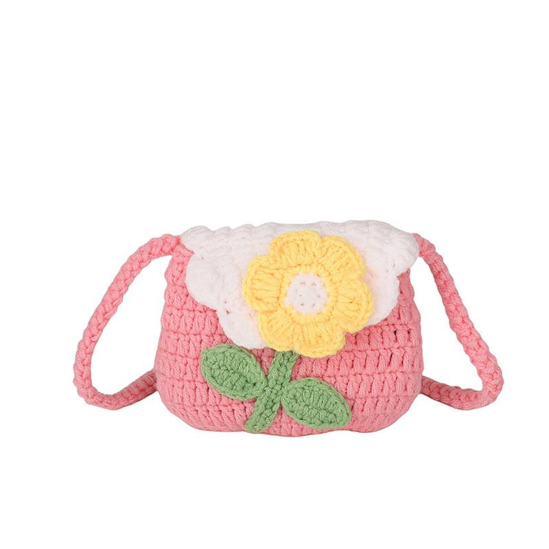 Charming Gender Neutral Flower Patterned Knitted Shoulder Bag For Children розовый
