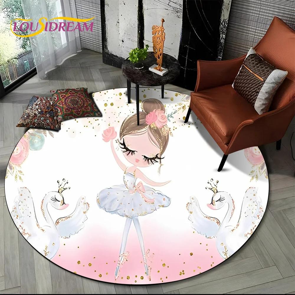 Ballet Girl Cartoon Flower Fairy Ballerina Round Carpet Rug for Living Room Bedroom Child Decor,Pet Area Rug Non-slip Floor Mat