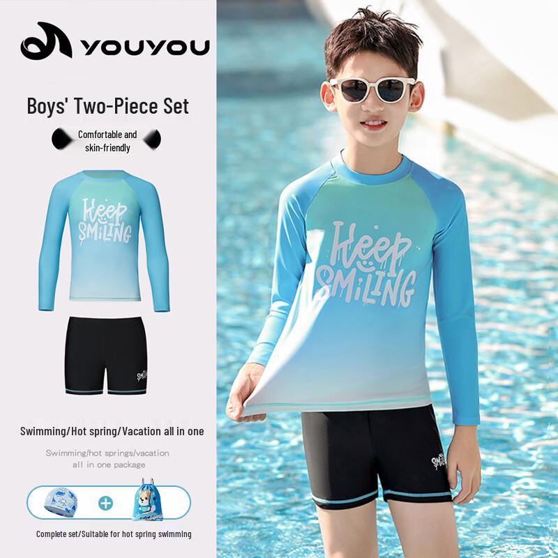 Boys  UV Protection Long Sleeve Split Swimsuit Set 5XL