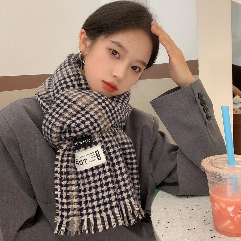 Thick Korean Style Plaid Scarf for Women Imitation Cashmere Autumn and Winter All Match Scarf Student Shawl Houndstooth Trendy
