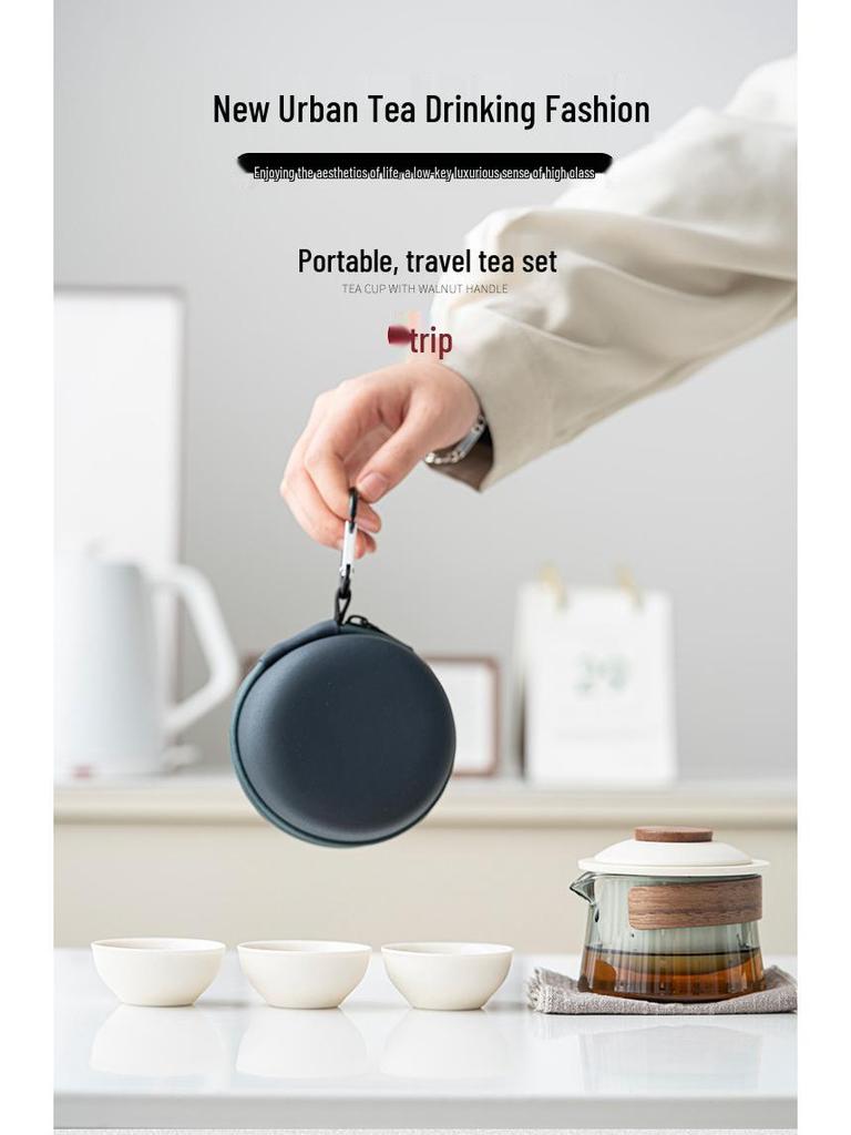 Portable Ceramic Tea Set: Quick Cup, One Pot, Three Cups - Perfect for Travel and Outdoor Use