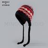 Adjustable vintage jacquard ethnic style women's autumn and winter tie-back ear-protecting knitted warm versatile beanie hat