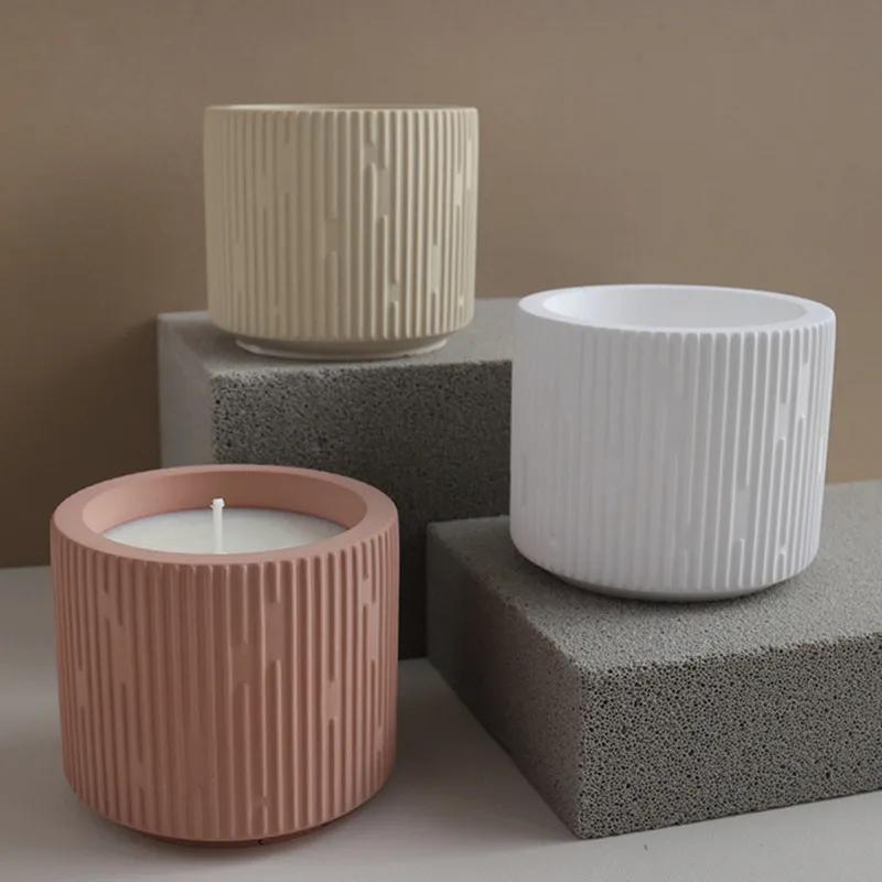 Gypsum Lined Candle Cup Silicone Mold DIY Concrete Circular Flowerpot Resin Mold