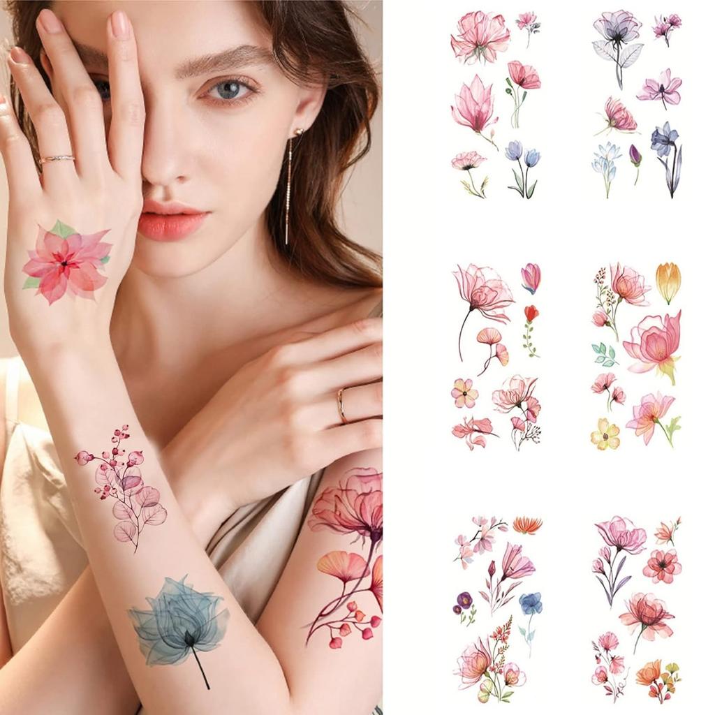 10 Pcs 3D Watercolor Lavender Flower Temporary Tattoos For Women Body Art Arm Fake Adults Tattoosticker Waterproof Girls Tatoos