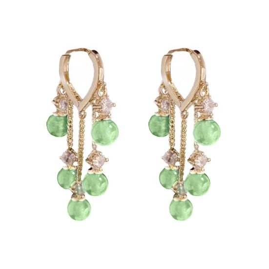 1 Pair Ladies Earrings Eye-catching Fine Workmanship Tassel Golden Plated Delicate Polishing Dress Up Vibrant Color Green Simulated Emerald Earrings