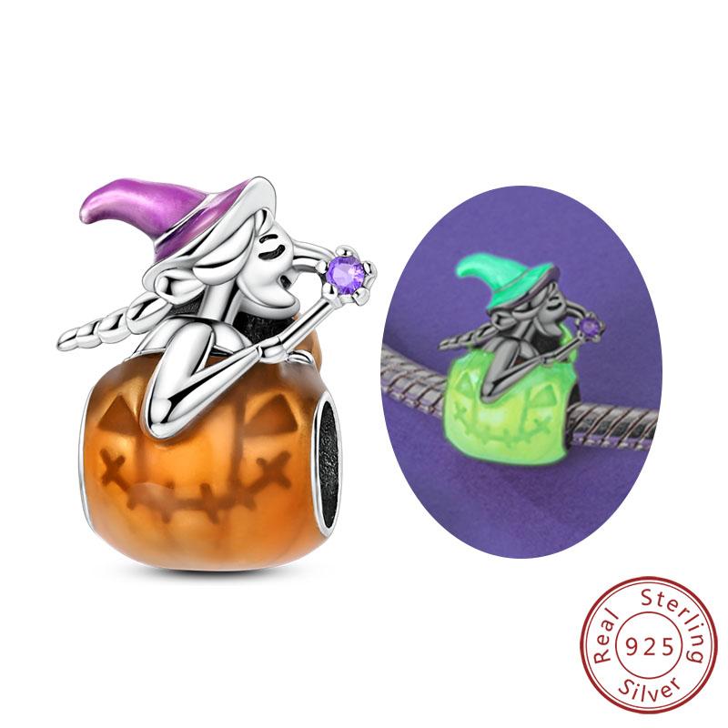 Halloween Charm Bead Pendant Copper Pumpkin Witch Doll Skeleton Mummy Candy Charm Fit Original Bracelet Diy Jewelry