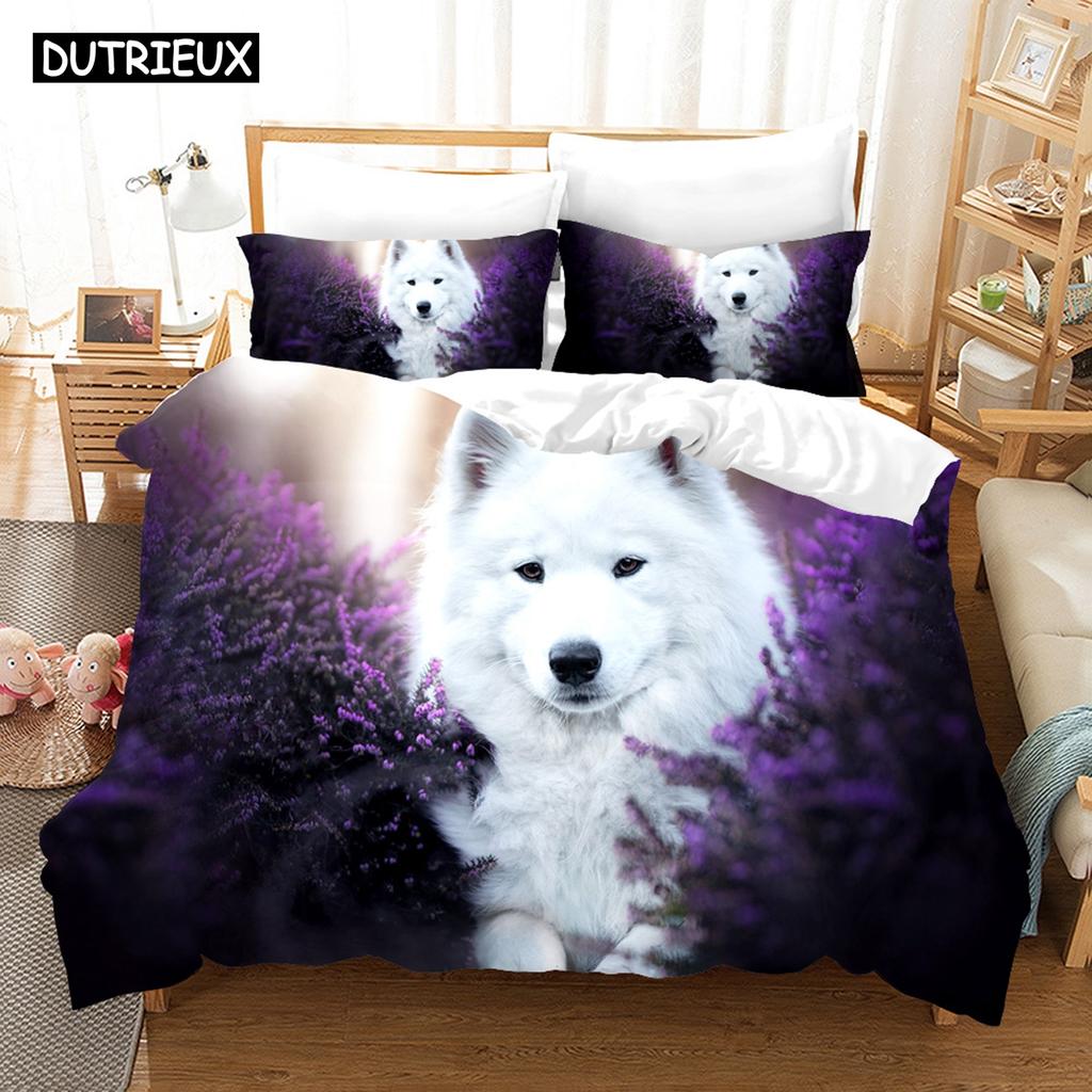 3D Samojede Bettwäschesets Bettbezugset mit Kissenbezug Twin Full Queen King Bettwäsche Bettwäsche