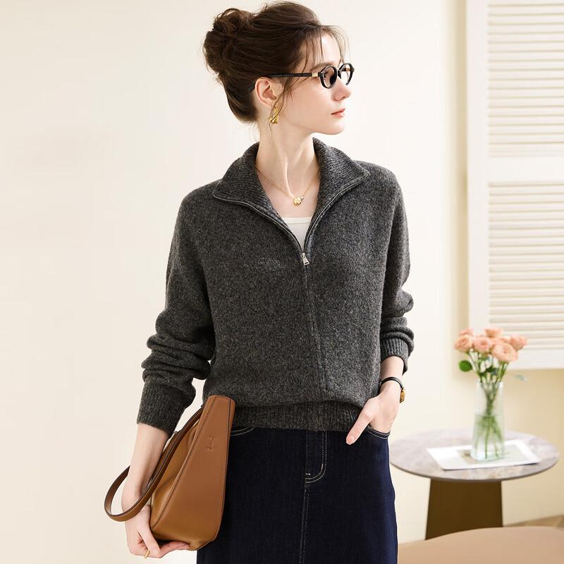 TUHUANG Women's Pure Wool Thick Knit Cardigan