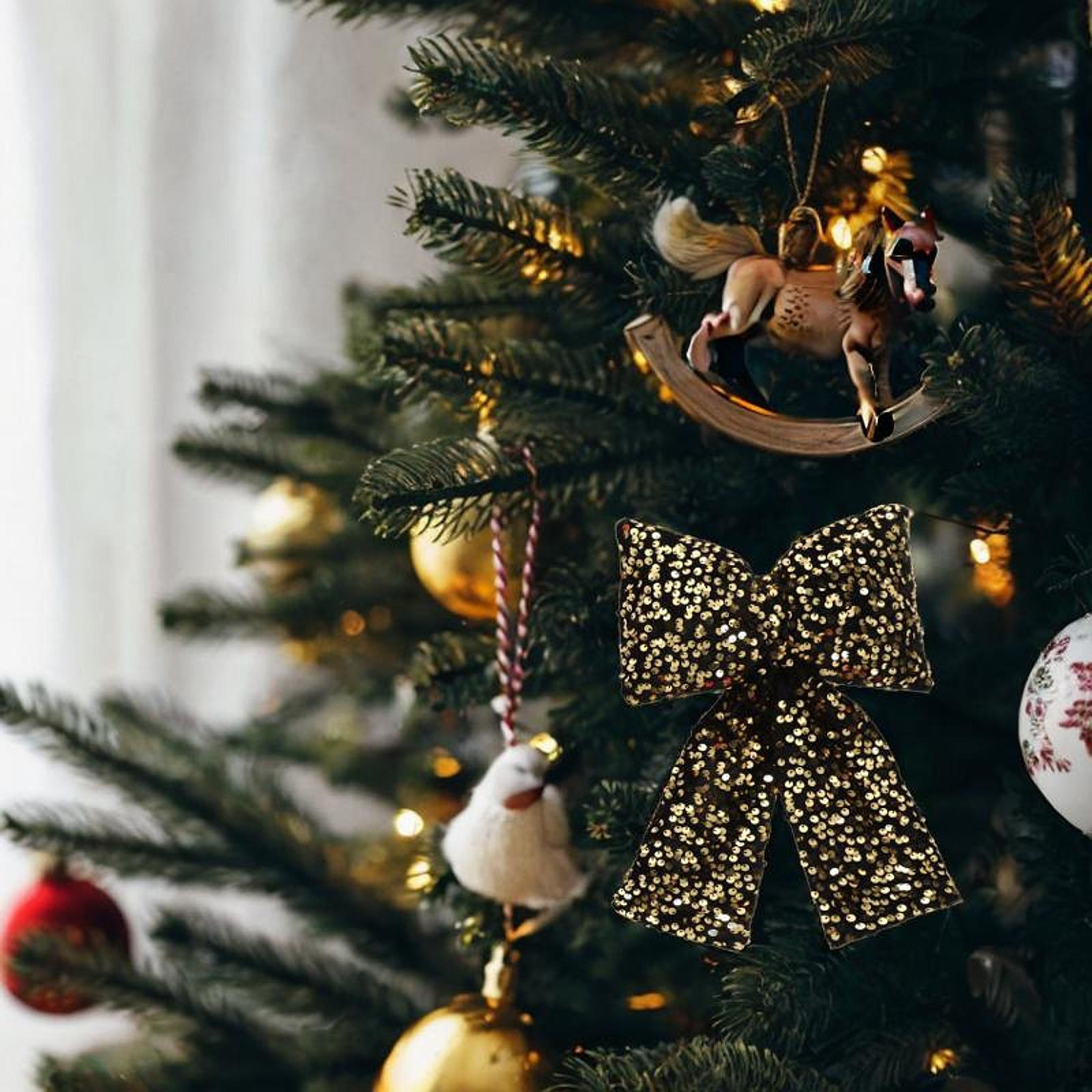 

Bow Christmas Tree Decoration Glittering Wreath Xmas Decor for Wedding Living Room чёрный