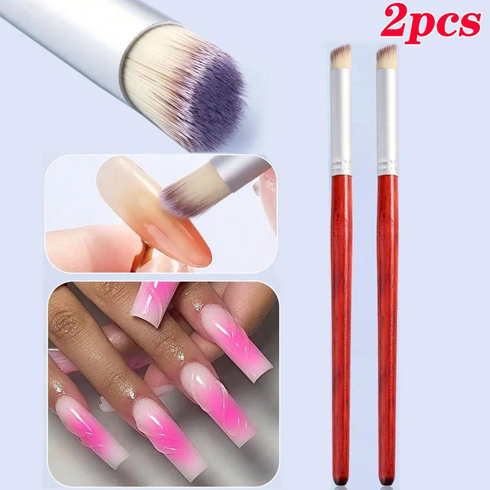 

2Pcs/set Nail Art Gradient Blush Brushes Ombre Smudge Painting Pens Thick Head Wooden Handle Nail Art Brush Nail Art Tools 16cm