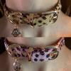 Sweet Cool Punk Puppy Footprint Pendant Necklace Leopard Pattern Plush Choker Collar Leather Neck Belt Party Jewelry Gifts